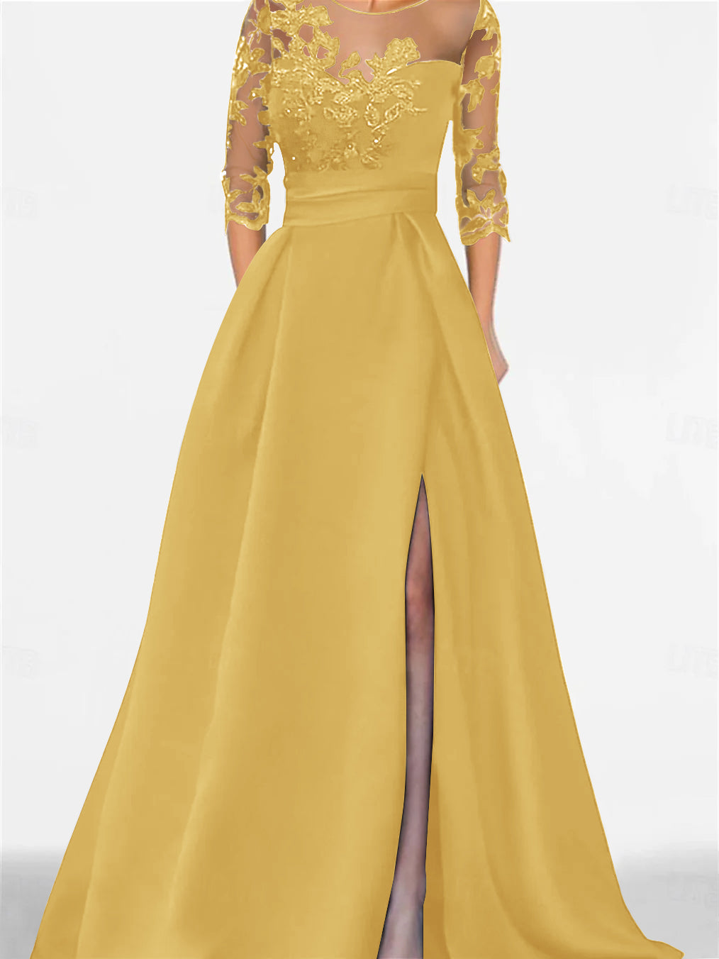 A Line Princess Sweetheart 3 4 Sleeves Floor Length Mother Of The Bride Dresses With Lace Split Side