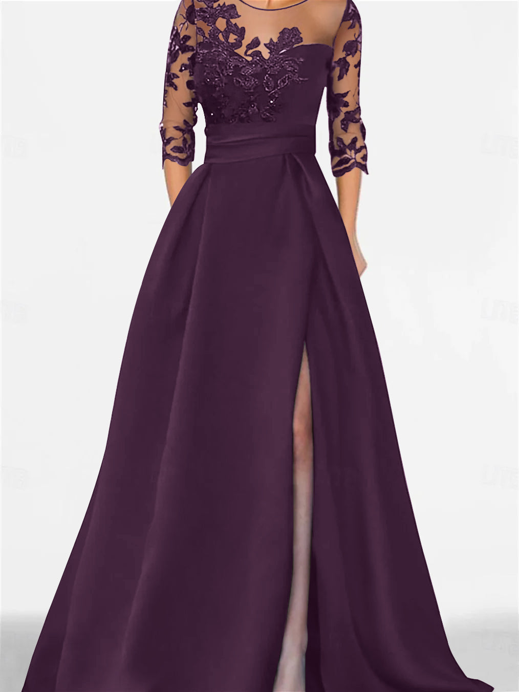 A Line Princess Sweetheart 3 4 Sleeves Floor Length Mother Of The Bride Dresses With Lace Split Side