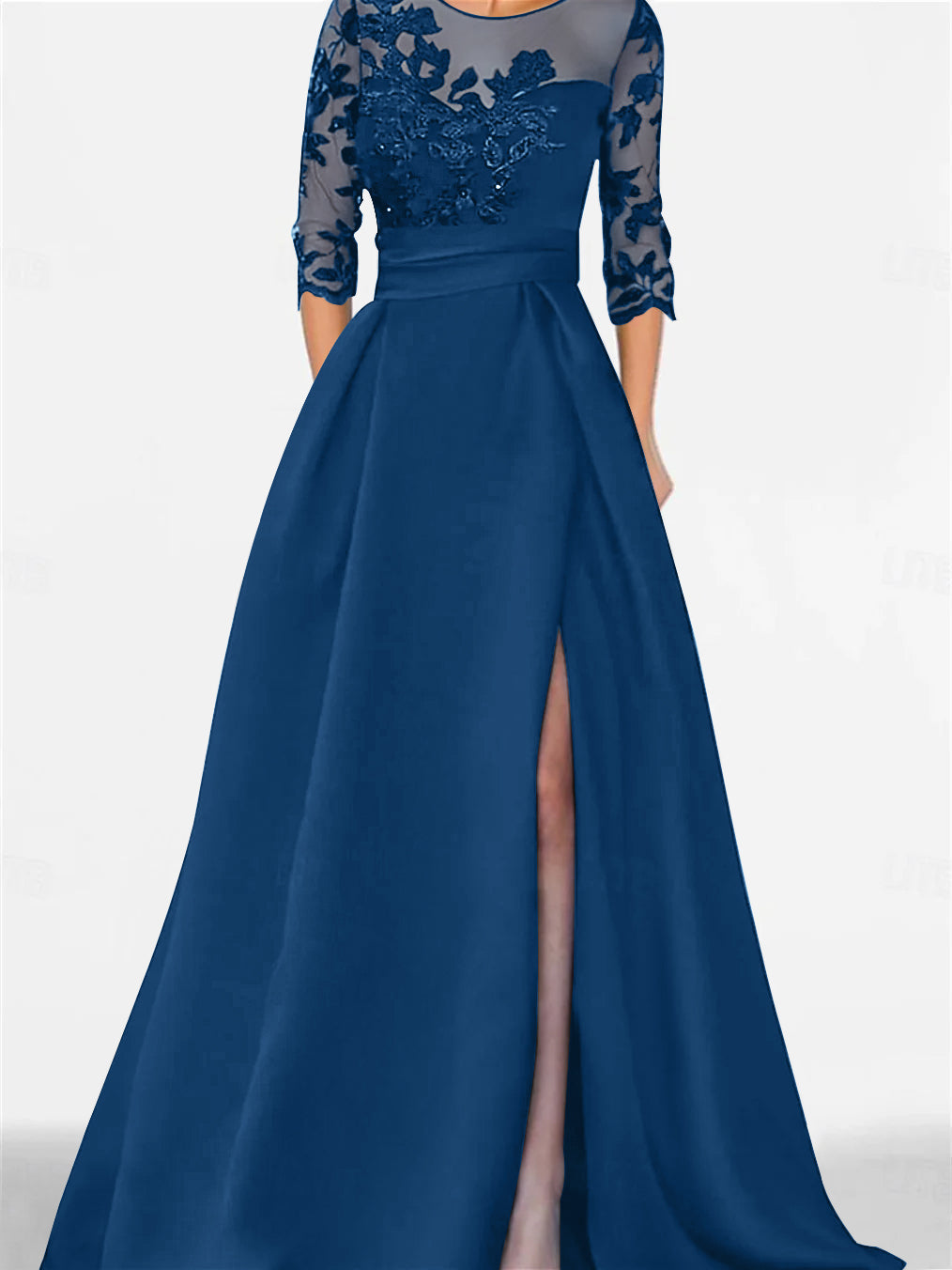 A Line Princess Sweetheart 3 4 Sleeves Floor Length Mother Of The Bride Dresses With Lace Split Side