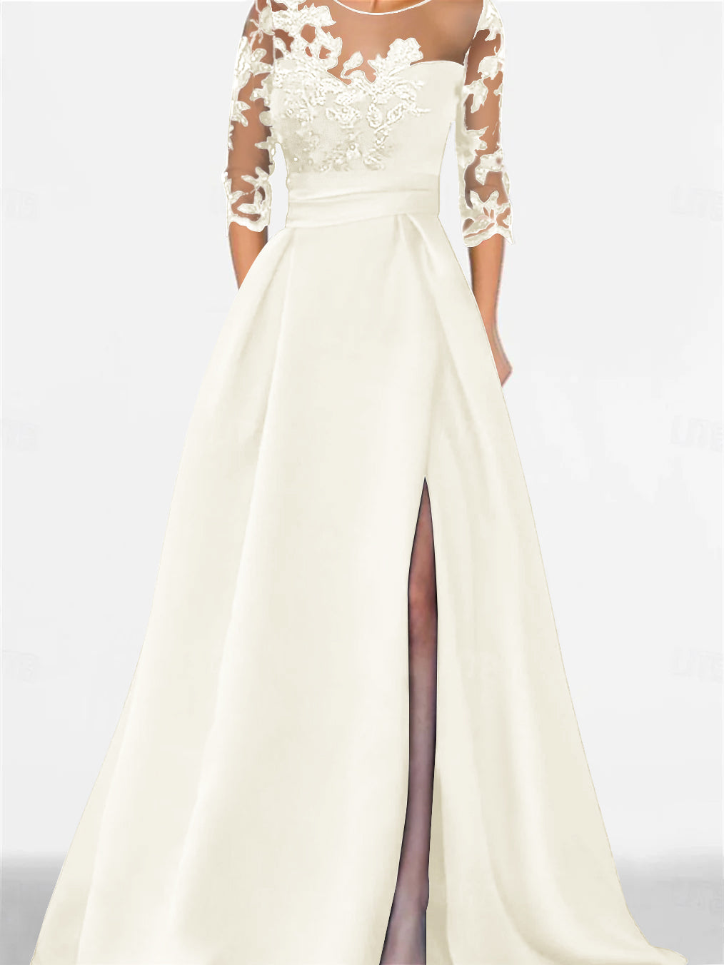 A Line Princess Sweetheart 3 4 Sleeves Floor Length Mother Of The Bride Dresses With Lace Split Side
