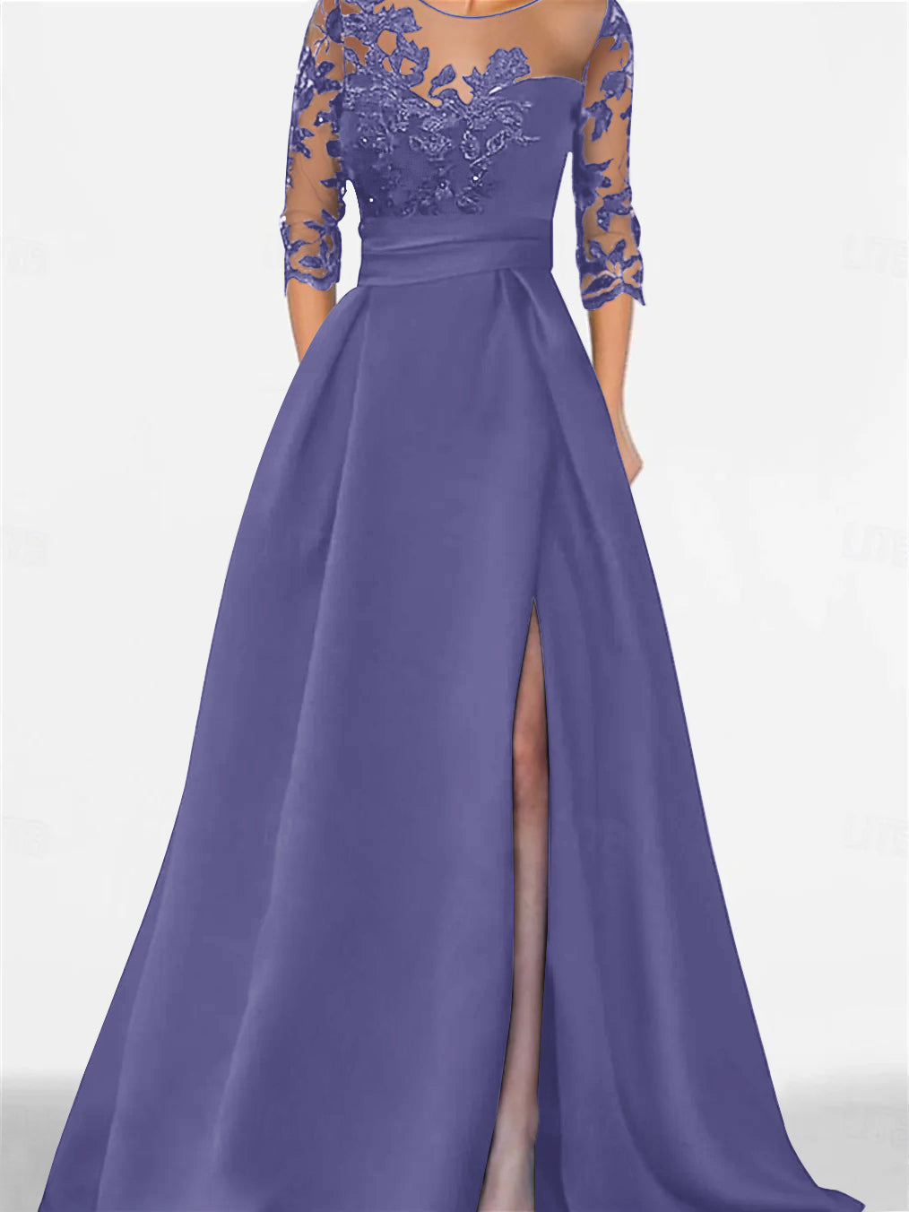 A Line Princess Sweetheart 3 4 Sleeves Floor Length Mother Of The Bride Dresses With Lace Split Side