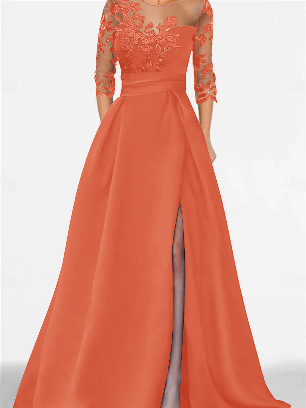 A Line Princess Sweetheart 3 4 Sleeves Floor Length Mother Of The Bride Dresses With Lace Split Side