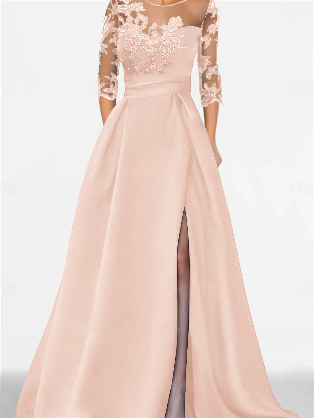 A Line Princess Sweetheart 3 4 Sleeves Floor Length Mother Of The Bride Dresses With Lace Split Side