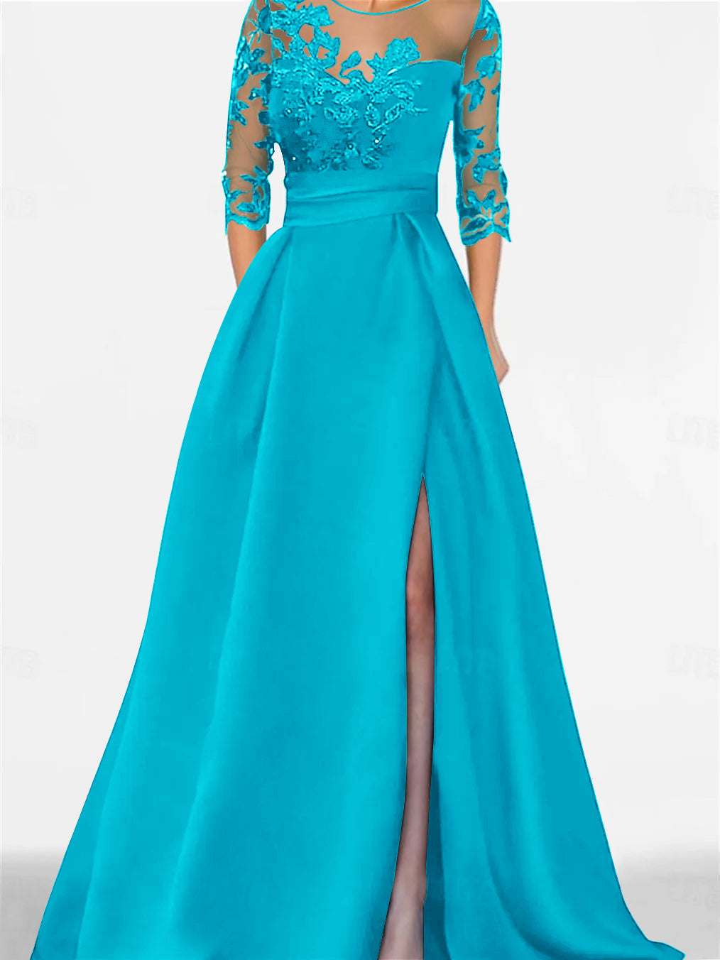 A Line Princess Sweetheart 3 4 Sleeves Floor Length Mother Of The Bride Dresses With Lace Split Side