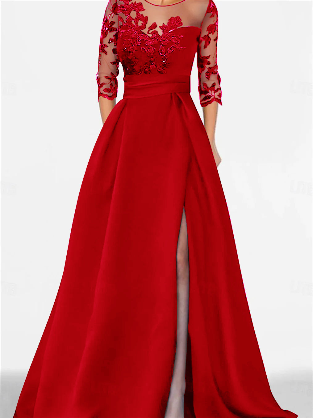 A Line Princess Sweetheart 3 4 Sleeves Floor Length Mother Of The Bride Dresses With Lace Split Side