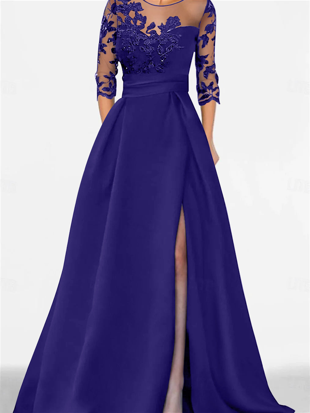A Line Princess Sweetheart 3 4 Sleeves Floor Length Mother Of The Bride Dresses With Lace Split Side