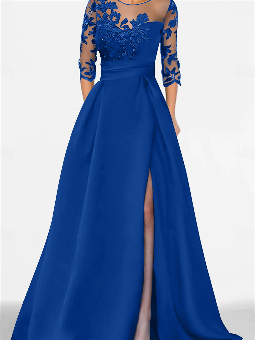 A Line Princess Sweetheart 3 4 Sleeves Floor Length Mother Of The Bride Dresses With Lace Split Side