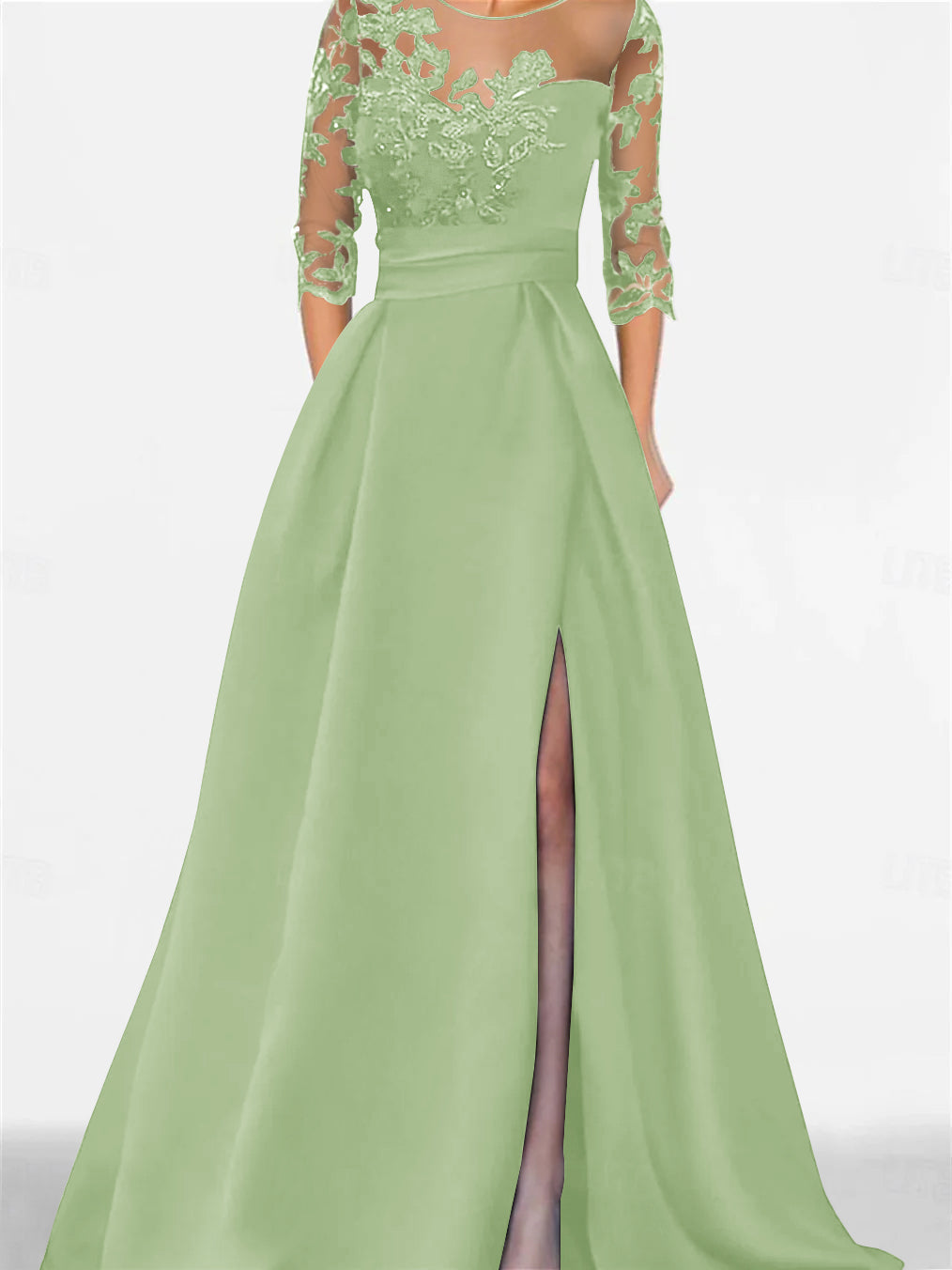 A Line Princess Sweetheart 3 4 Sleeves Floor Length Mother Of The Bride Dresses With Lace Split Side