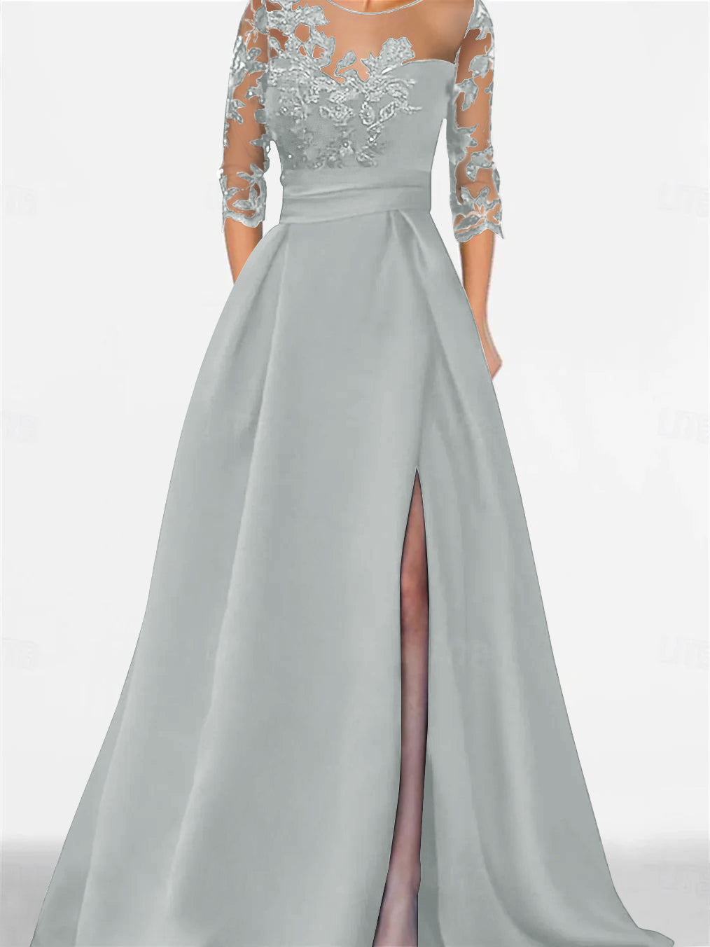 A Line Princess Sweetheart 3 4 Sleeves Floor Length Mother Of The Bride Dresses With Lace Split Side