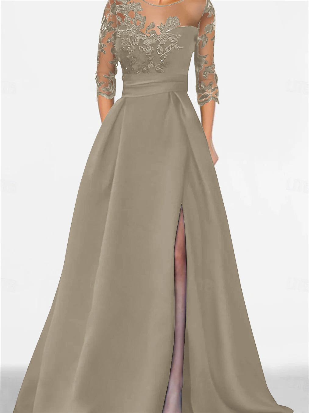 A Line Princess Sweetheart 3 4 Sleeves Floor Length Mother Of The Bride Dresses With Lace Split Side