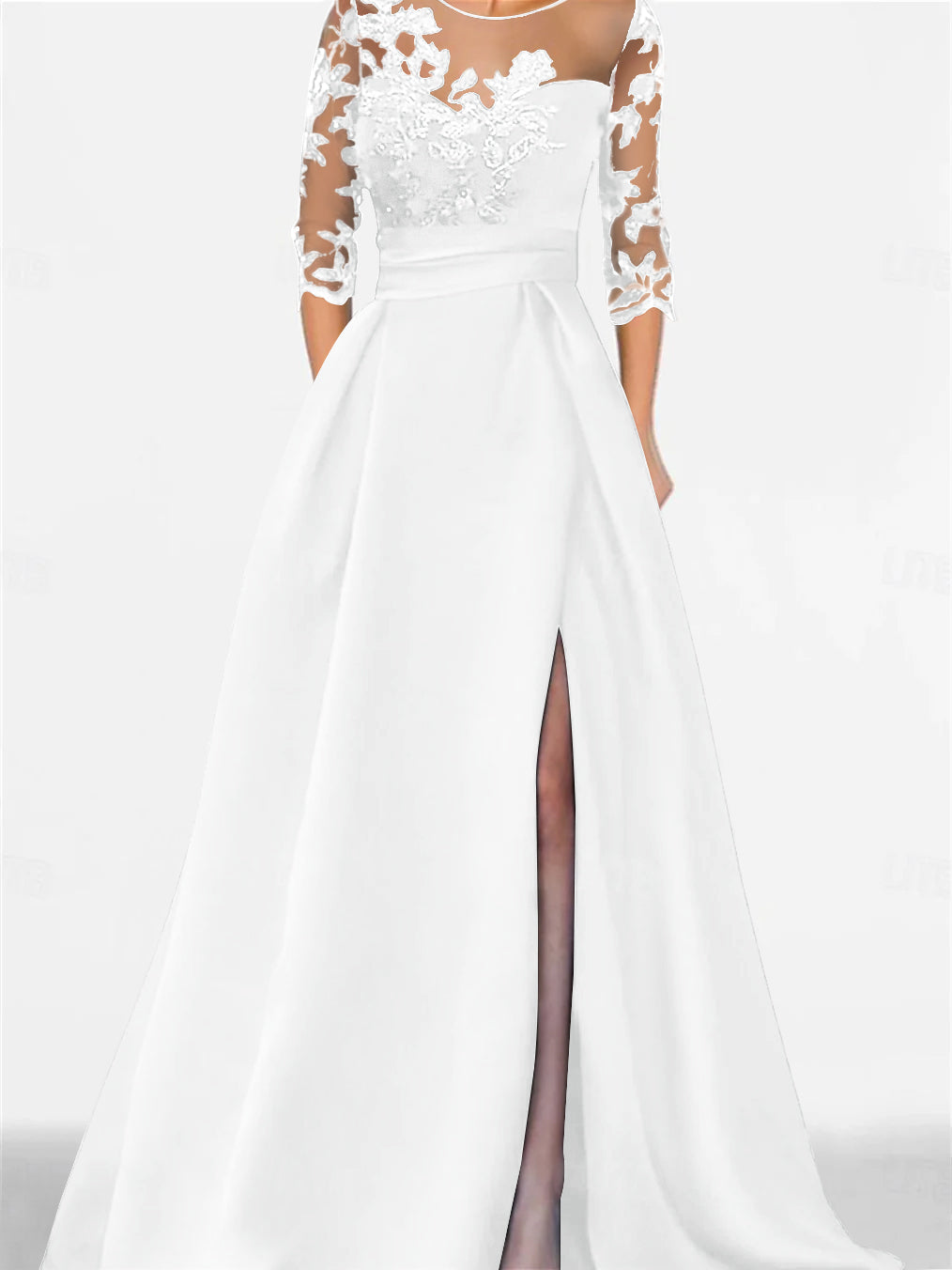 A Line Princess Sweetheart 3 4 Sleeves Floor Length Mother Of The Bride Dresses With Lace Split Side