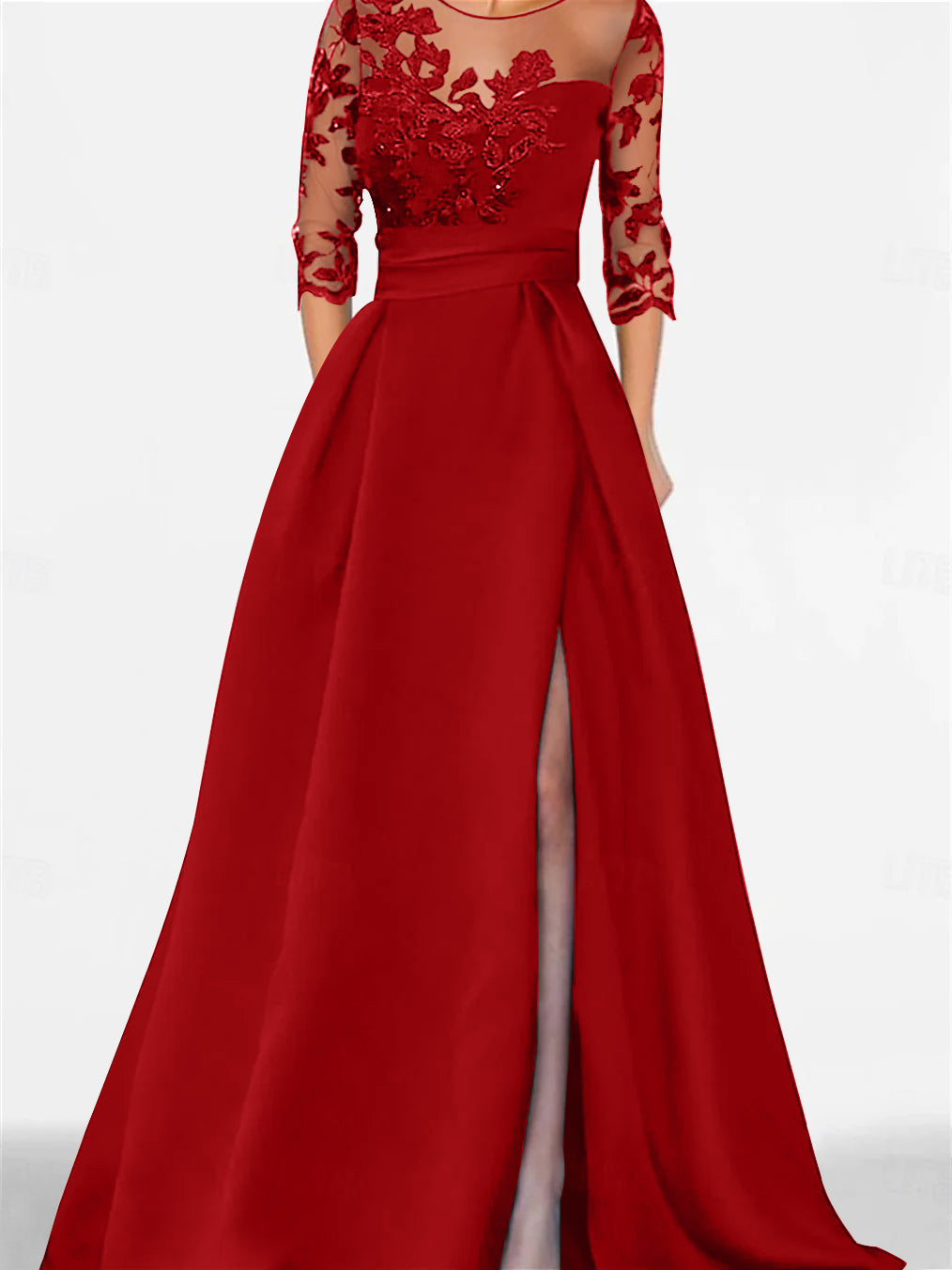 A Line Princess Sweetheart 3 4 Sleeves Floor Length Mother Of The Bride Dresses With Lace Split Side