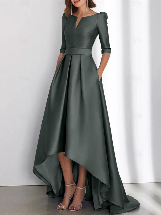 A Line Princess Half Sleeves Asymmetrical Mother Of The Bride Dresses With Pockets