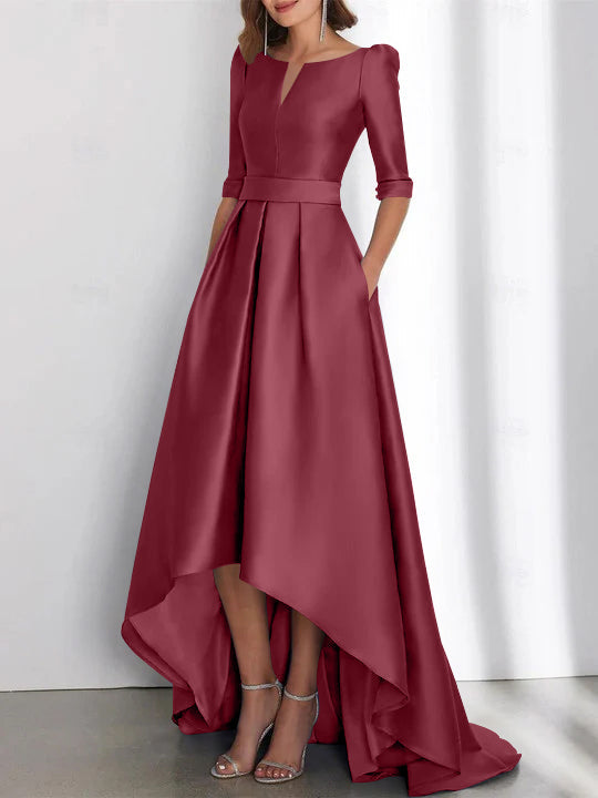 A Line Princess Half Sleeves Asymmetrical Mother Of The Bride Dresses With Pockets