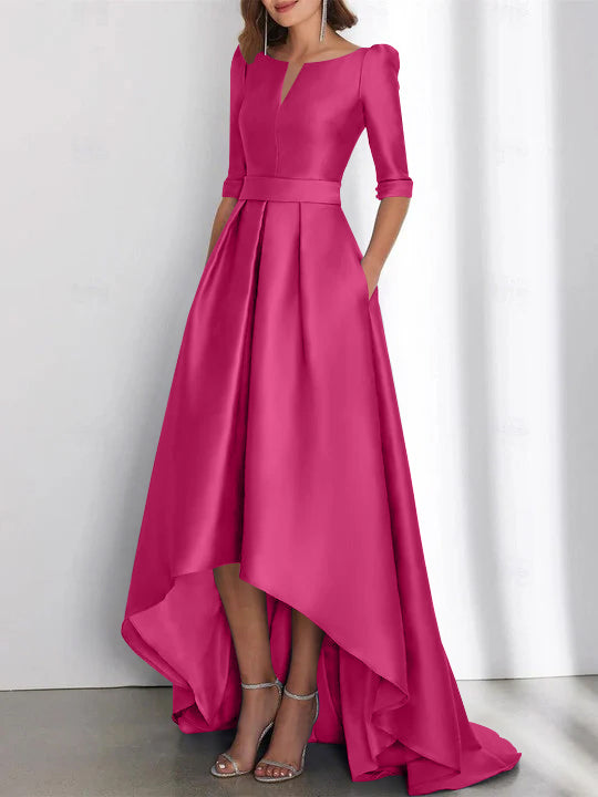 A Line Princess Half Sleeves Asymmetrical Mother Of The Bride Dresses With Pockets