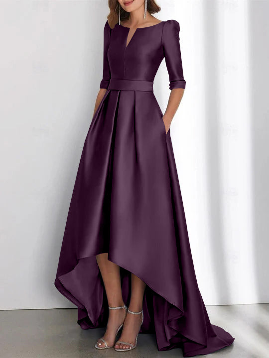 A Line Princess Half Sleeves Asymmetrical Mother Of The Bride Dresses With Pockets
