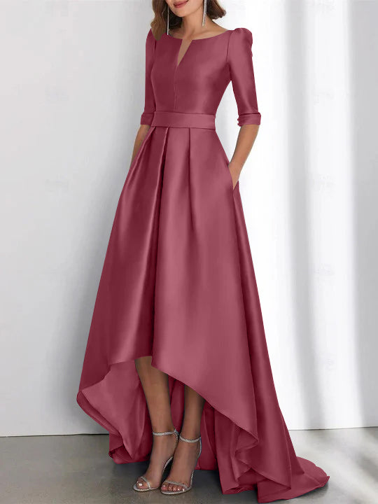 A Line Princess Half Sleeves Asymmetrical Mother Of The Bride Dresses With Pockets