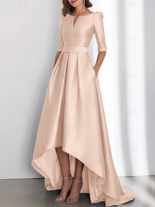 A Line Princess Half Sleeves Asymmetrical Mother Of The Bride Dresses With Pockets