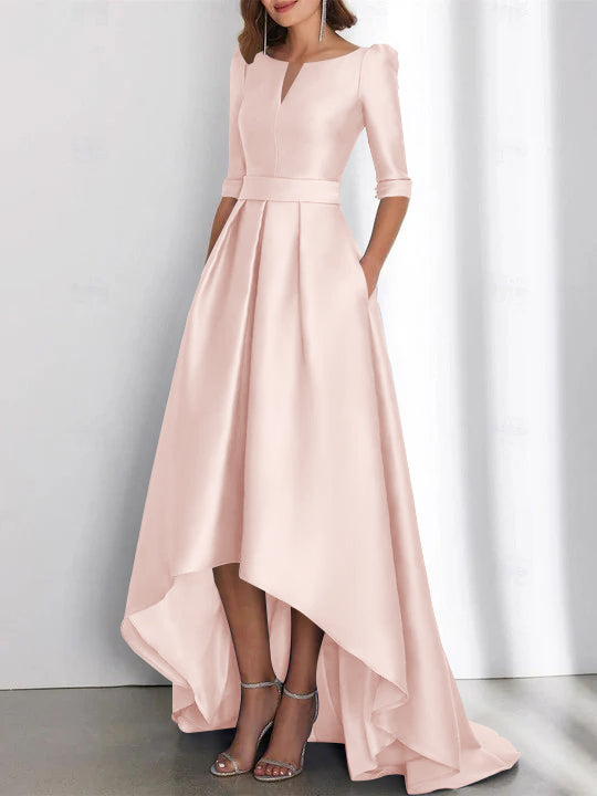 A Line Princess Half Sleeves Asymmetrical Mother Of The Bride Dresses With Pockets