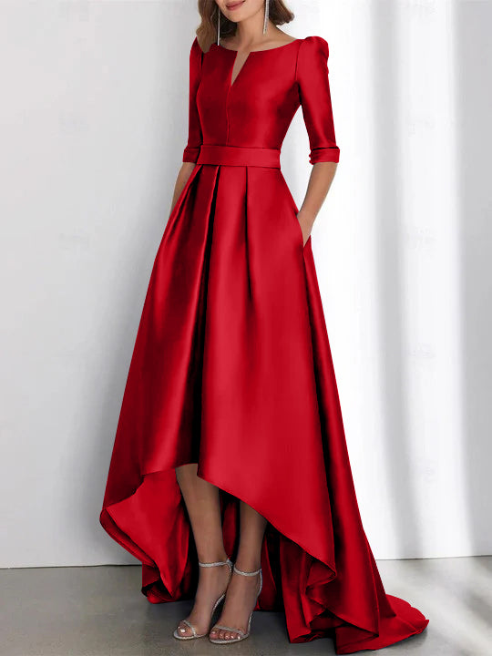 A Line Princess Half Sleeves Asymmetrical Mother Of The Bride Dresses With Pockets
