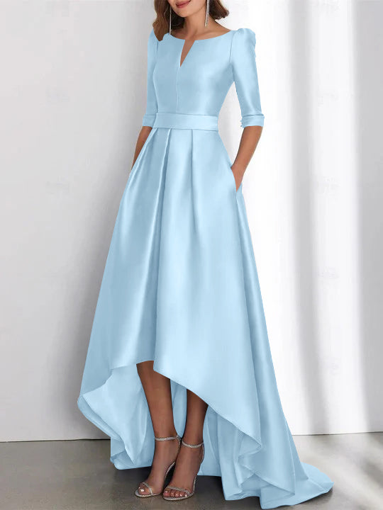 A Line Princess Half Sleeves Asymmetrical Mother Of The Bride Dresses With Pockets