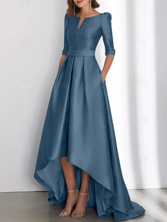 A Line Princess Half Sleeves Asymmetrical Mother Of The Bride Dresses With Pockets
