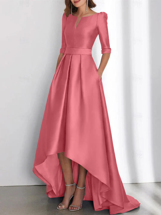 A Line Princess Half Sleeves Asymmetrical Mother Of The Bride Dresses With Pockets