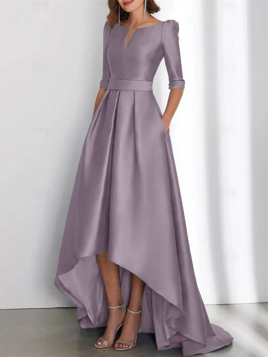 A Line Princess Half Sleeves Asymmetrical Mother Of The Bride Dresses With Pockets