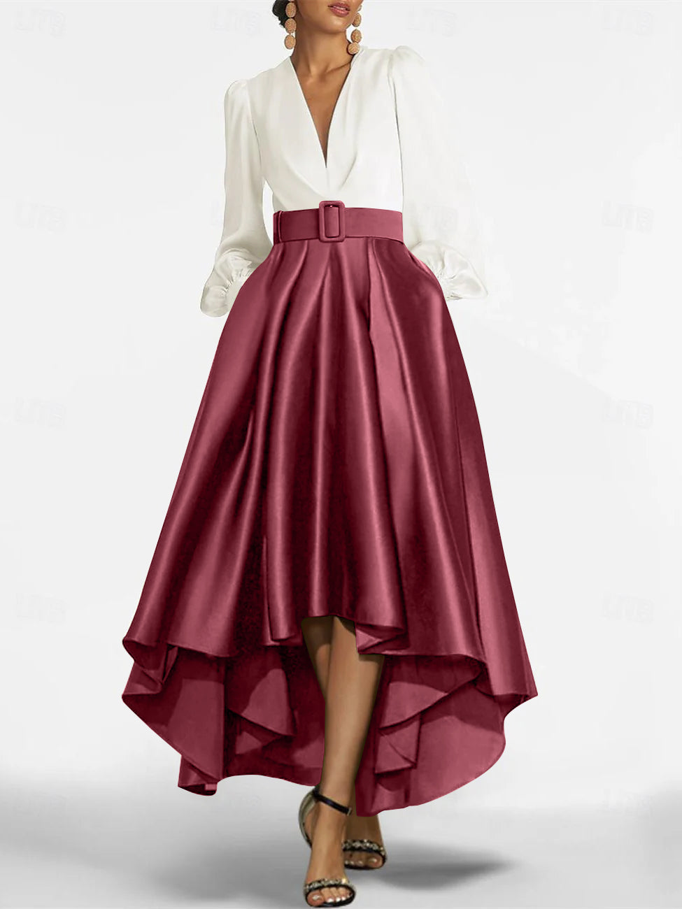 A Line Princess V Neck Asymmetrical Mother Of The Bride Dresses With Belt