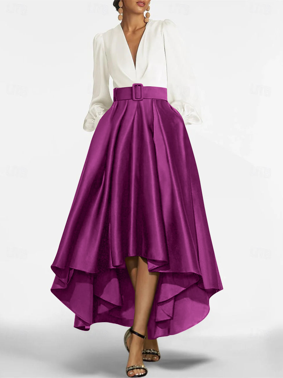 A Line Princess V Neck Asymmetrical Mother Of The Bride Dresses With Belt