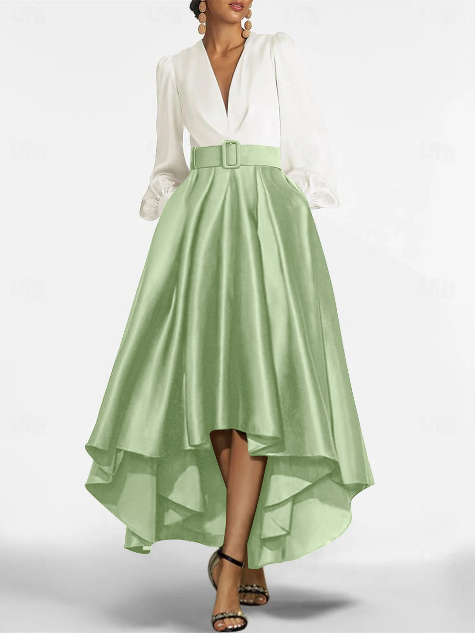 A Line Princess V Neck Asymmetrical Mother Of The Bride Dresses With Belt
