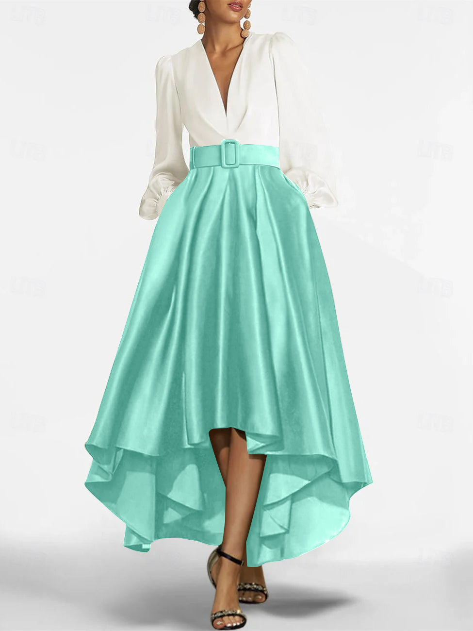 A Line Princess V Neck Asymmetrical Mother Of The Bride Dresses With Belt