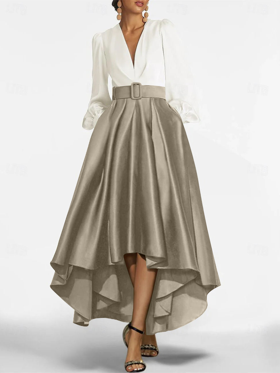 A Line Princess V Neck Asymmetrical Mother Of The Bride Dresses With Belt