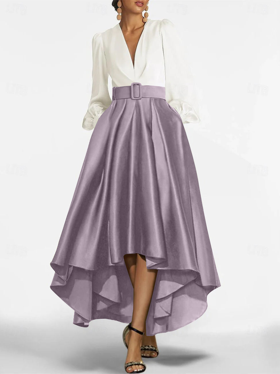 A Line Princess V Neck Asymmetrical Mother Of The Bride Dresses With Belt