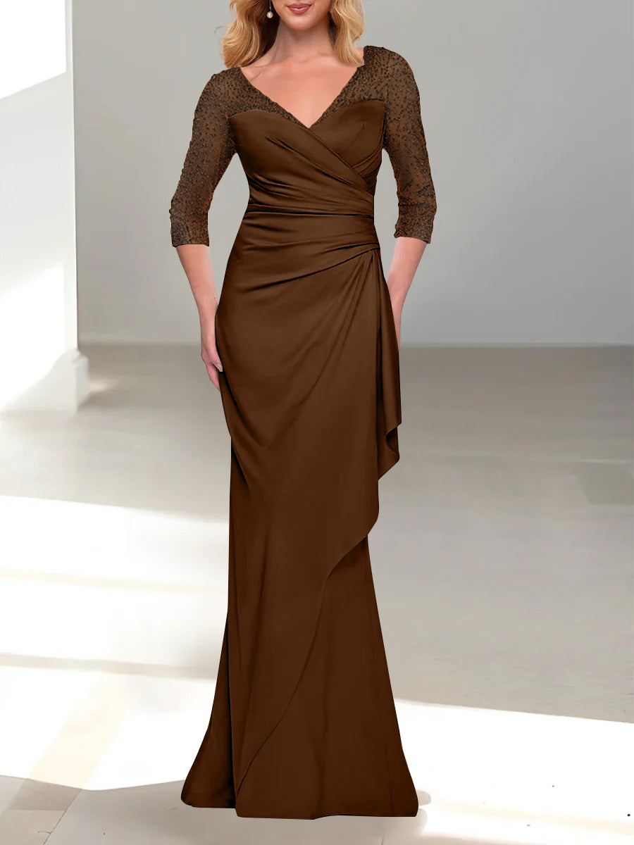 Trumpet Mermaid V Neck 3 4 Sleeves Mother Of The Bride Dresses With Beading