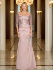 Trumpet Mermaid V Neck 3 4 Sleeves Ruched Mother Of The Bride Dresses With Appliques