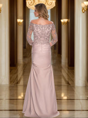 Trumpet Mermaid V Neck 3 4 Sleeves Ruched Mother Of The Bride Dresses With Appliques