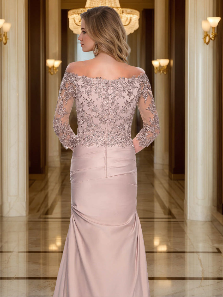 Trumpet Mermaid V Neck 3 4 Sleeves Ruched Mother Of The Bride Dresses With Appliques
