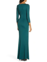 Sheath Column 3 4 Sleeves Scoop Neck Mother Of The Bride Dresses With Ruffles