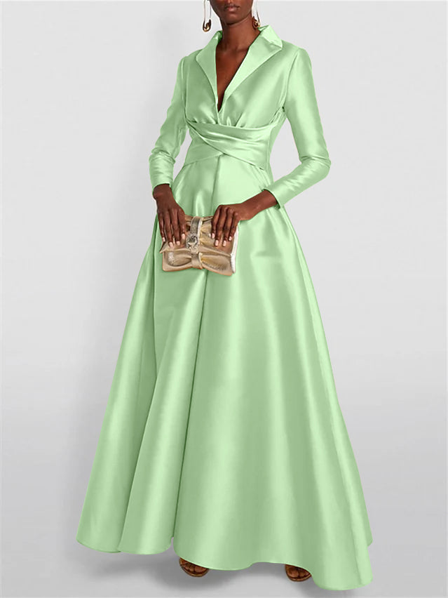A Line Princess Long Sleeves V Neck Floor Length Evening Dresses