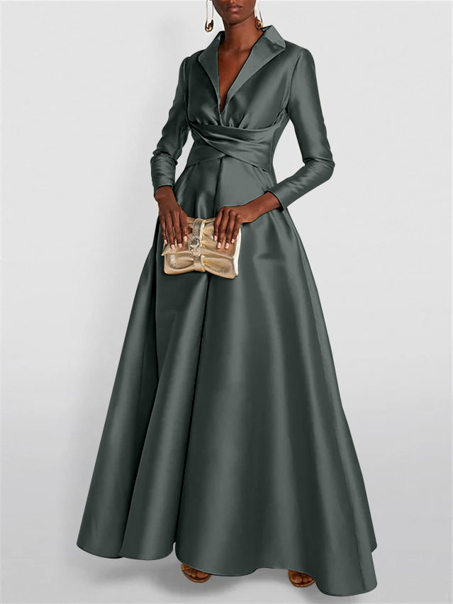 A Line Princess Long Sleeves V Neck Floor Length Evening Dresses