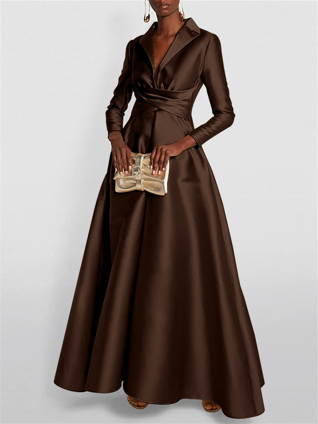 A Line Princess Long Sleeves V Neck Floor Length Evening Dresses