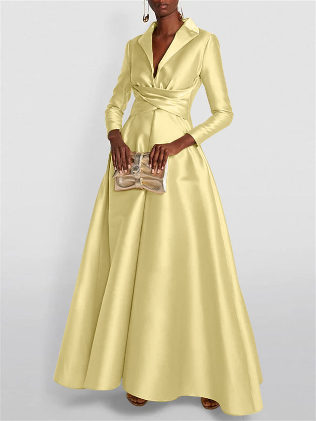 A Line Princess Long Sleeves V Neck Floor Length Evening Dresses