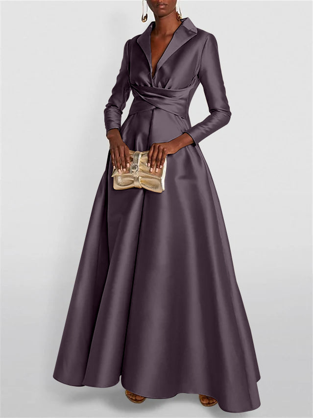 A Line Princess Long Sleeves V Neck Floor Length Evening Dresses