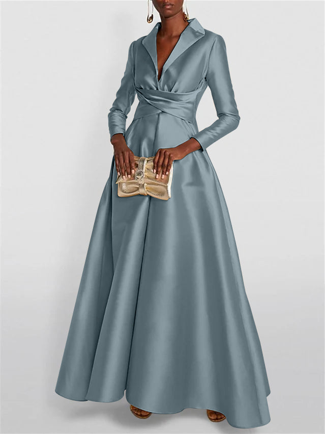 A Line Princess Long Sleeves V Neck Floor Length Evening Dresses