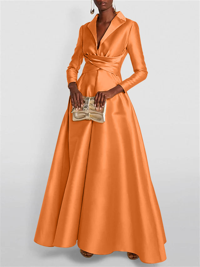 A Line Princess Long Sleeves V Neck Floor Length Evening Dresses