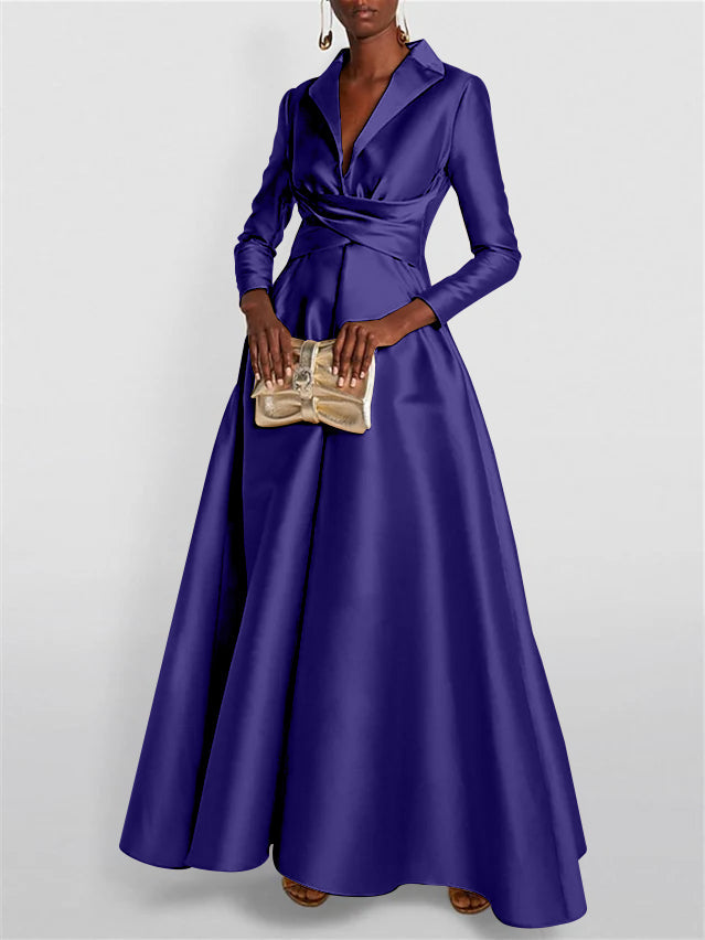 A Line Princess Long Sleeves V Neck Floor Length Evening Dresses
