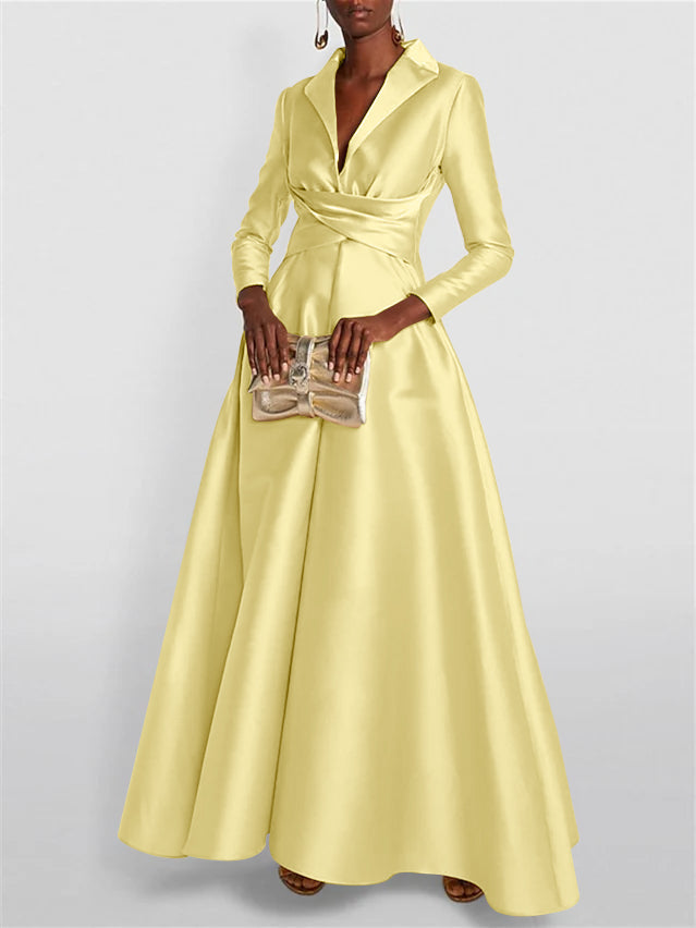 A Line Princess Long Sleeves V Neck Floor Length Evening Dresses