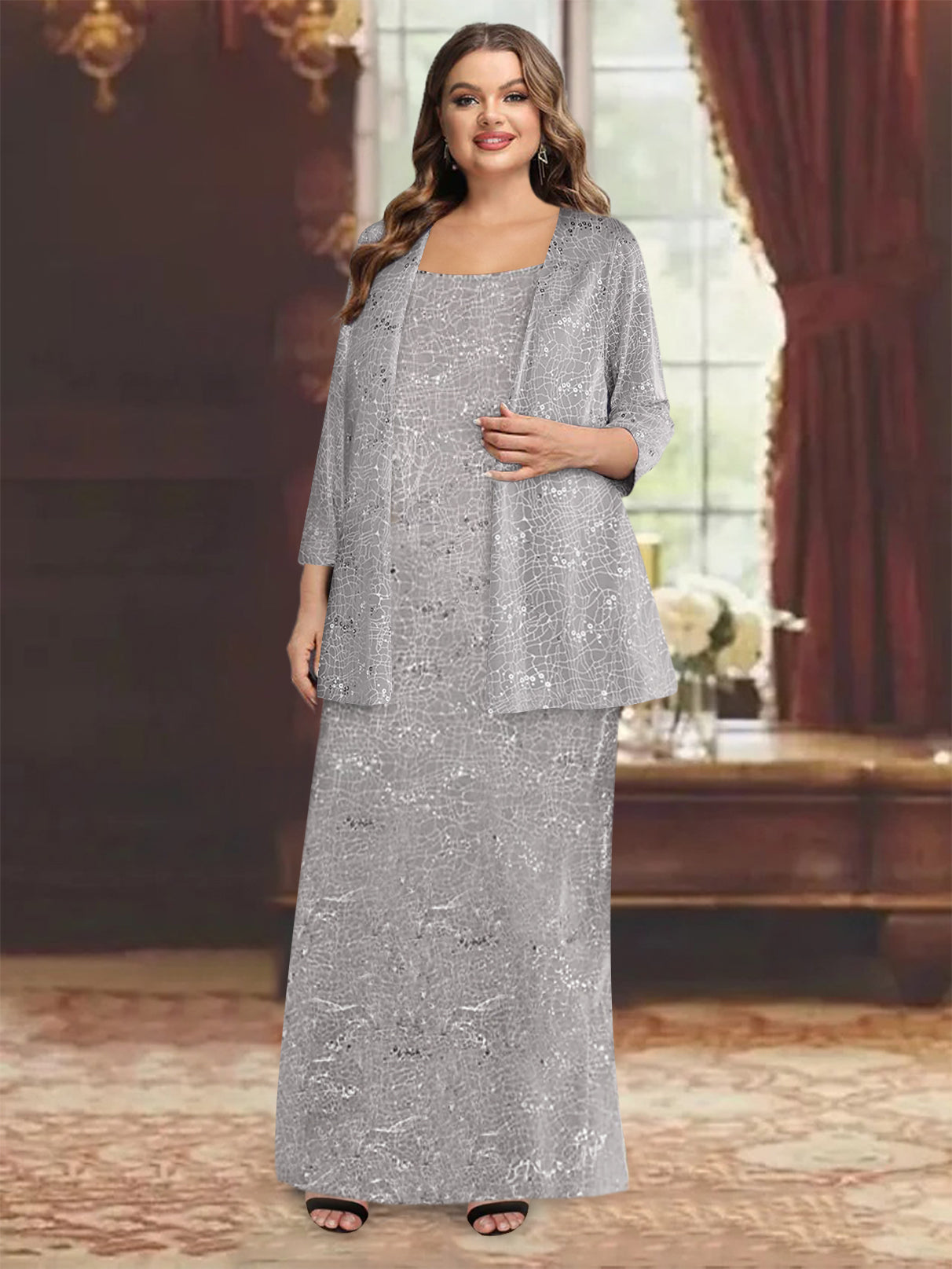 Chiffon Scoop Ankle Length Mother Of The Bride Dresses With Sequins Jacket
