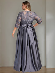 A Line Princess Scoop 3 4 Length Sleeves Floor Length Plus Size Mother Of The Bride Dresses With Bow Sequins